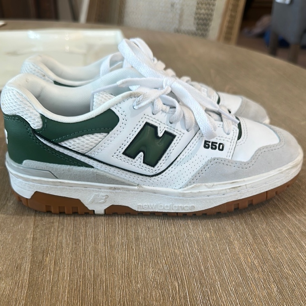 New Balance Kids' 550 White and Green Sneakers